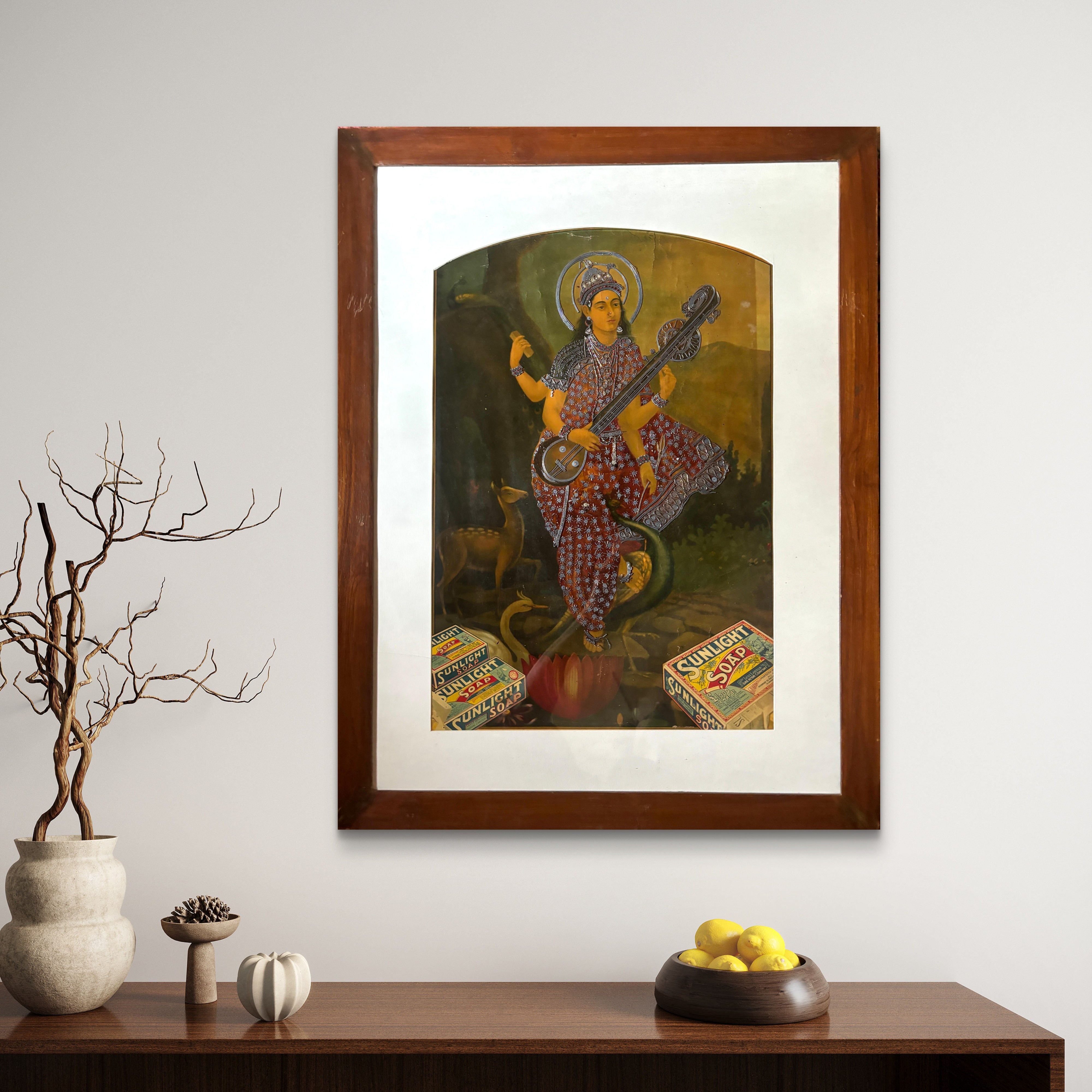 Saraswati Raja Ravi Varma Print (Framed)