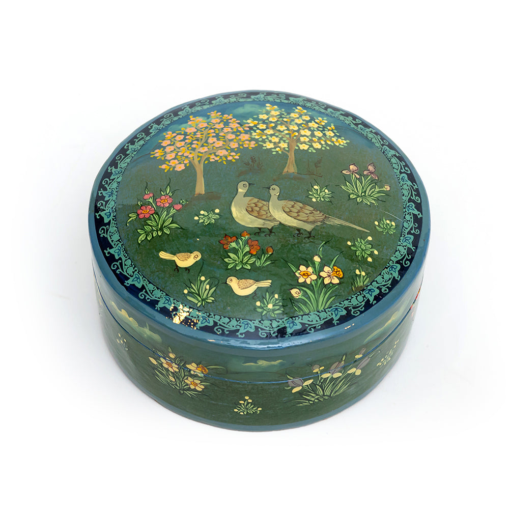 Verdant Secrets Round Papier-mâché Box