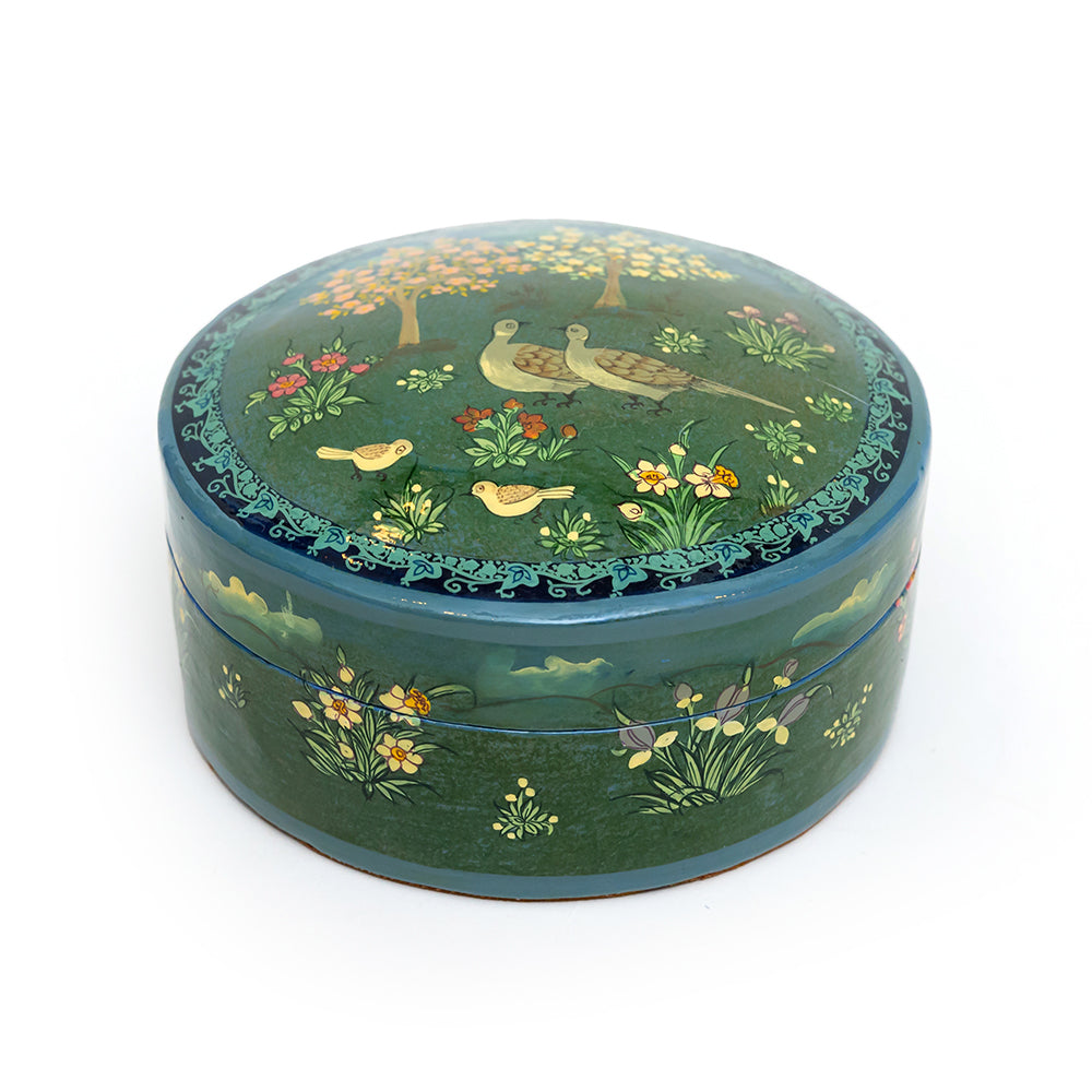 Verdant Secrets Round Papier-mâché Box