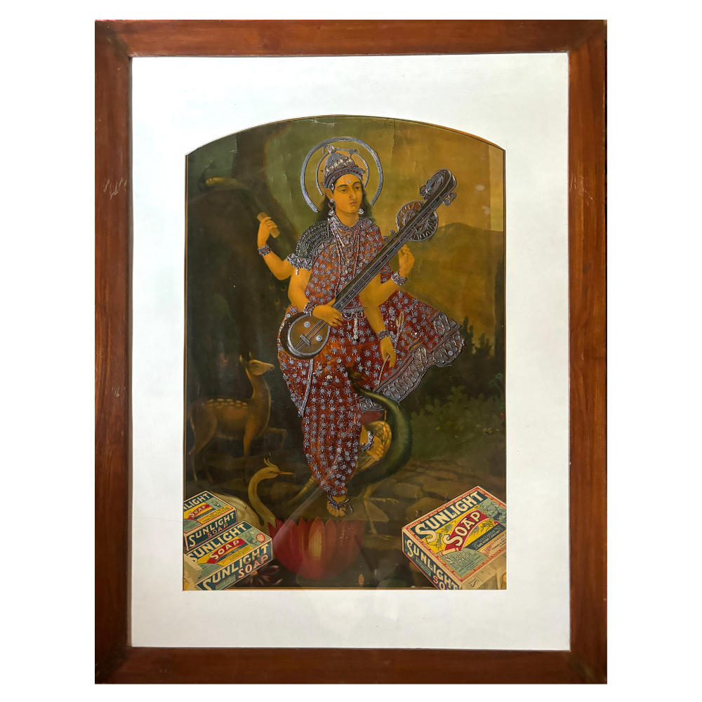 Saraswati Raja Ravi Varma Print (Framed)