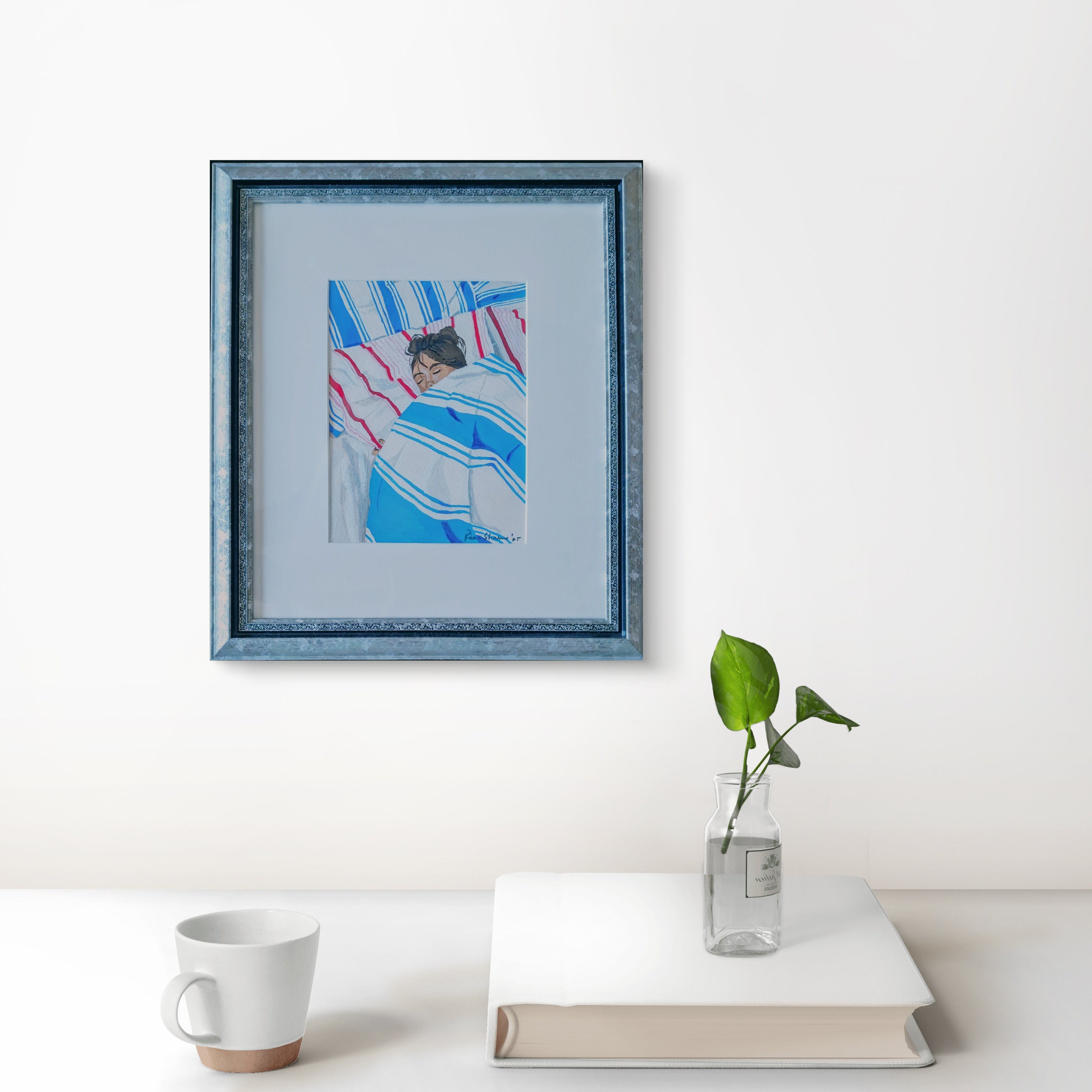 Tucked in (Framed, Gouache)