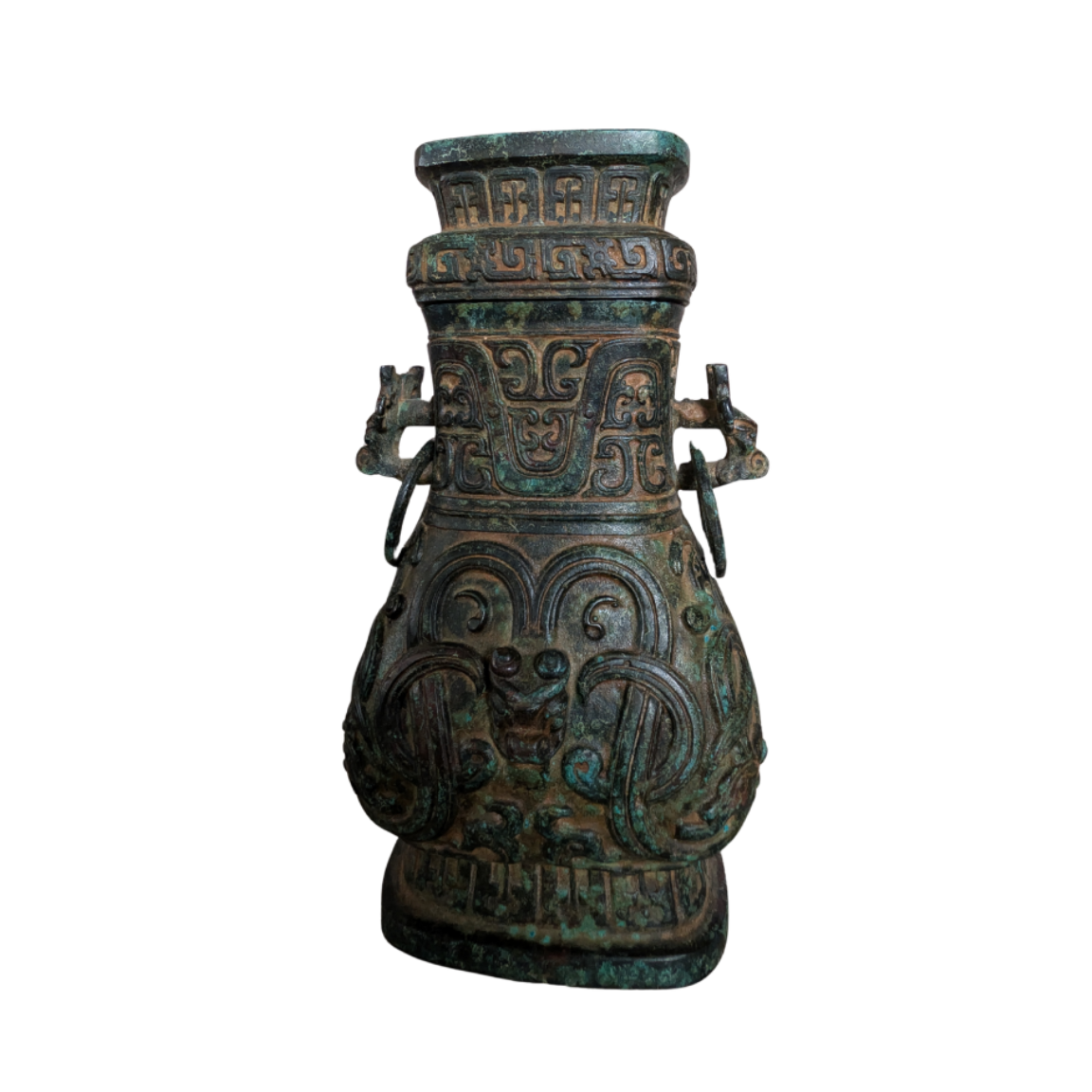 Bronze vase with decorative elements on a white background