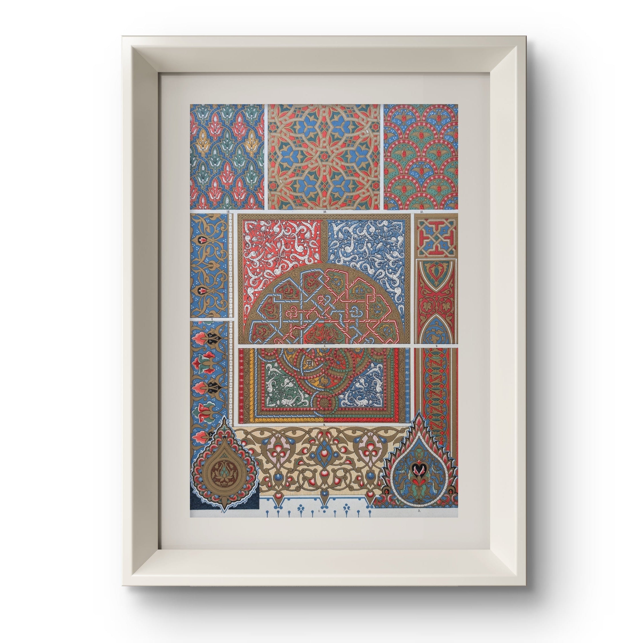 Framed artwork with geometric pattern on a white background