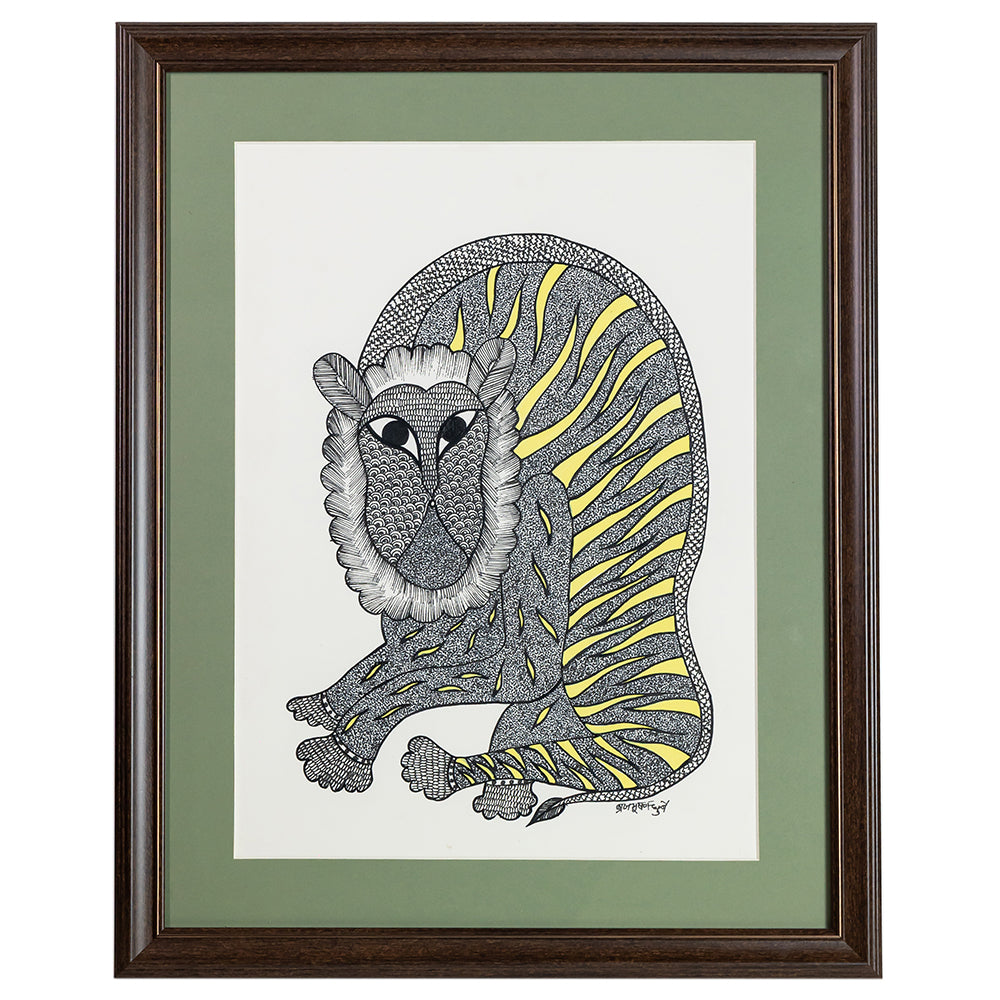 The Watchful One (Framed Gond Painting)
